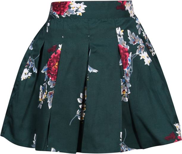 Alisha Moda Printed Girls Pleated Dark Green Skirt