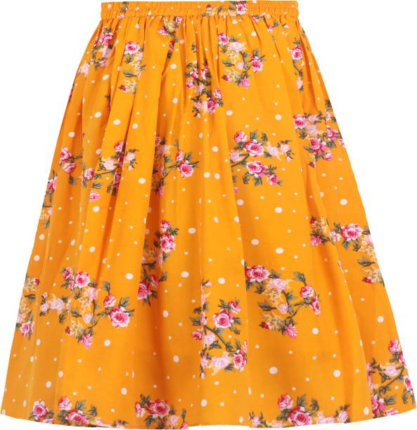 DRESS2ME Floral Print Girls Flared Yellow Skirt