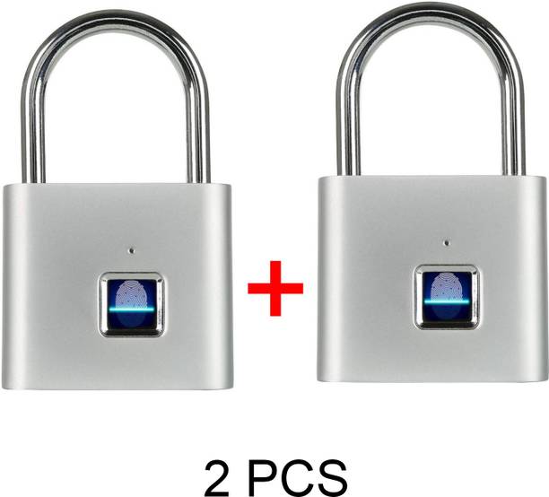 Astar FINGFERPRINT BIOMETRIC KEYLESS PADLOCKS FOR DOOR SET OF 2 ( SILVER ) Smart Door Lock