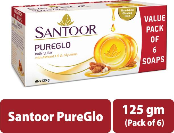 Santoor PureGlo Moisturising Glycerine Bathing Bar with Alomd oil