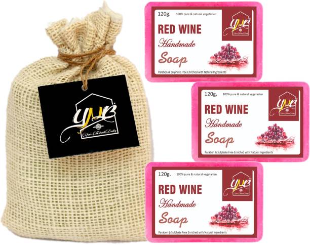 YNB YOURS NATURAL BUDDY Organic Red Wine Handmade SLS & Paraben Free Soap 120g, (Pack of 3)