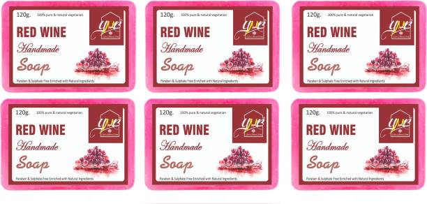 YNB YOURS NATURAL BUDDY Organic Red Wine Handmade SLS & Paraben Free Soap, Pack of 6 With Free Loofah