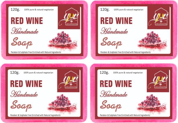 YNB YOURS NATURAL BUDDY Organic Red Wine Handmade SLS & Paraben Free Soap, Pack of 4 With Free Loofah