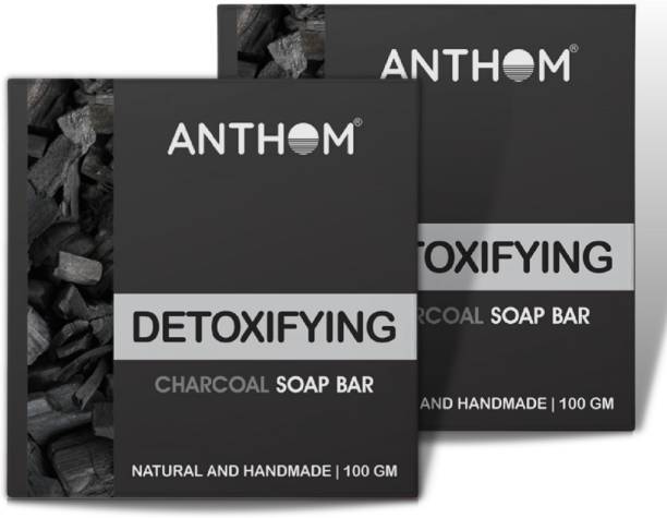 ANTHOM Detoxifying Charcoal Soap Bar | Handmade | 100% Vegan | Paraben Free | 2x100gm