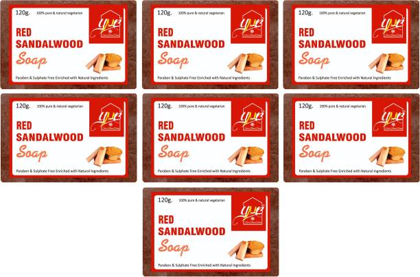YNB YOURS NATURAL BUDDY Organic Red Sandalwood Handmade SLS & Paraben Free Soap, Pack of 7, With Free Loofah