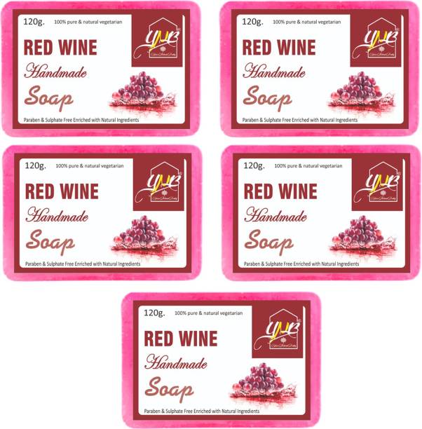 YNB YOURS NATURAL BUDDY Organic Red Wine Handmade SLS & Paraben Free Soap, Pack of 5 With Free Loofah