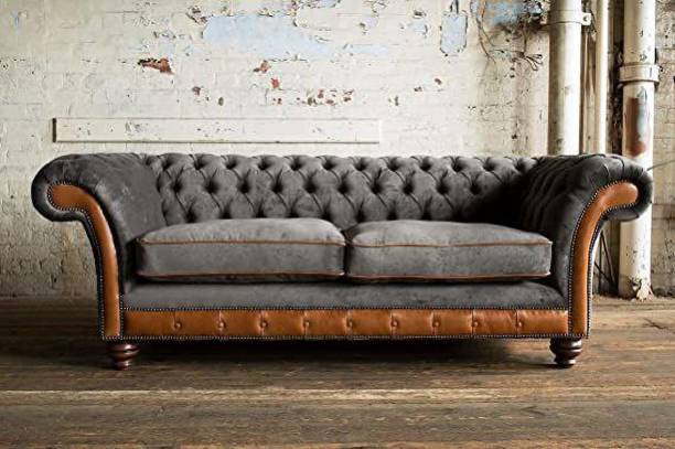 ANTIQUE WOOD HUB Leather 2 Seater  Sofa