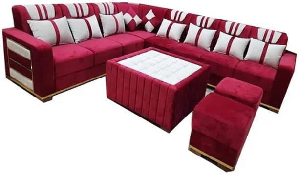 BABAJIiNDUSTRIE L Shape Wooden Fabric 3 + 2 + 1 Sofa Set