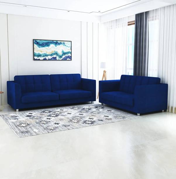 Ganpati Arts Five Seater Fabric Sofa Set for Living Room Hall & Home Décor - (Blue Molphino) Fabric 3 + 2 Sofa Set