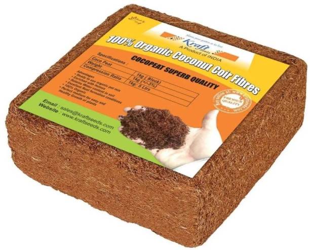 Kraft Seeds Cocopeat/Agropeat 1 Kg High Quality A Grade approx 5 kg 100% natural growing medium and soil can soak up great amount of water. Coco Peat weight can be increased 7-8 times from its own weight when added water Cocopeat