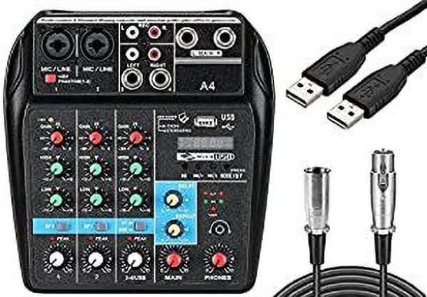 TechBlaze 4 channels Portable Audio Mixer Sound Mixing Amplifier Computer Playback With XLR cable and USB to USB Cable 48V Phantom Power DJ mixer Audio Interface Sound Card for Recording Singing Home Music Production, Webcast Powered Sound Mixer