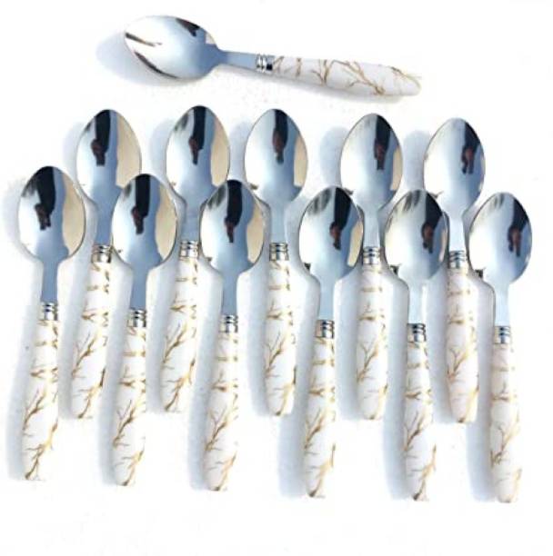 AGS MART Ceramic Designer Table Stainless Steel Dinner/ Table Spoons ,Set of 12 Stainless Steel Table Spoon Set