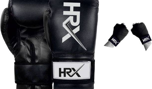 HRX Black Boxing Gloves 14 Oz with Hand Wraps Boxing Gloves