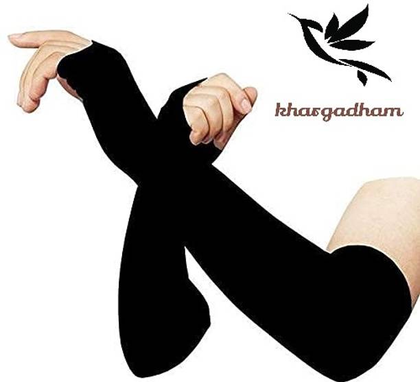 Khargadham Black UV Sunblock protection with thumb hole Arm sleeves for unisex Cycling Gloves