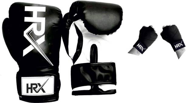 HRX Dual Colour Design White Black Boxing Gloves 14 Oz with Hand Wraps Boxing Gloves