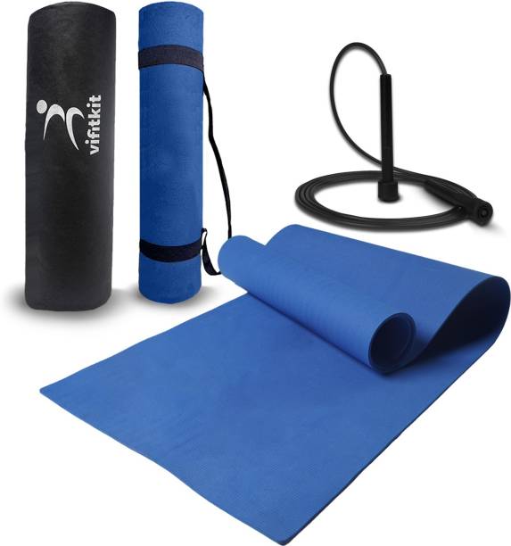 VIFITKIT Yoga Mat with Carrying Bag & Home Gym with Skipping Rope Royal Blue 6 mm Yoga Mat