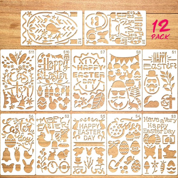 Classic Style 24 Pieces Easter Stencils Easter Eggs Stencils Painting Stencils Drawing Templates Reusable Plastic Craft Painting Rabbit Drawing Stencil for Kids Cookie Card DIY Project Party Favor 