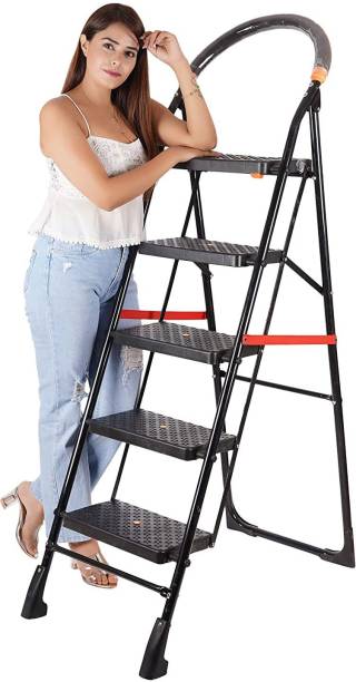MESSINA Black Heavy Folding Ladder 5 Steps with Wide Steps Milano 5 Steps Steel Ladder