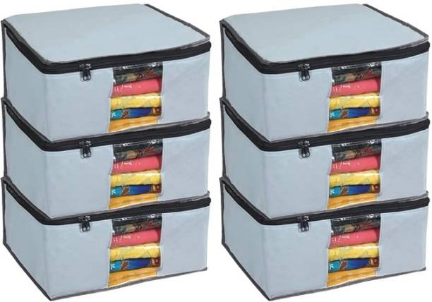 OXXDEAL OXX DEAL Non Woven Fabric Clothes Organizer\Zipper Closure Foldable Pack Of 6 Storage Box
