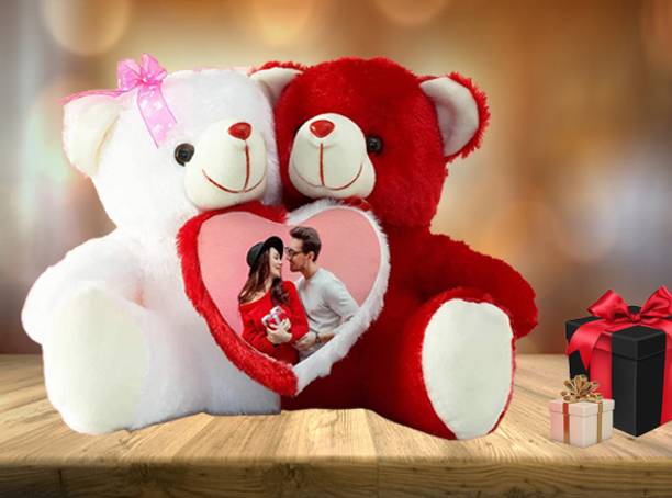 Shri Ganesh Handloom Couple Teddy With 1 Photo 10x10 inches for Valentine Day, Anniversary, Birthday  - 10 inch