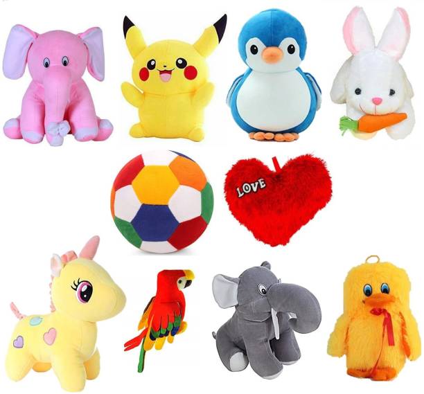 eston Combo Of ( Unicorn, Kitty, Penguin, Rabbit, Pikachu, White Elephant, Parrot, Balloon Teddy, Cap Teddy, Heart Pillow) Soft and Stuffed Toys for Birthday Gift for Girls/Wife, Boyfriend/Husband, Soft Toys Wedding/Anniversary Gift for Couple Special, Baby Toys Gift Items  - 30 cm