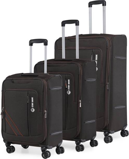 Soft Body Set of 3 Luggage - Thunder Soft-Sided Polyester Luggage Set of 3 Brown Trolley Bags (55, 65 & 75cm) - Brown Price in India