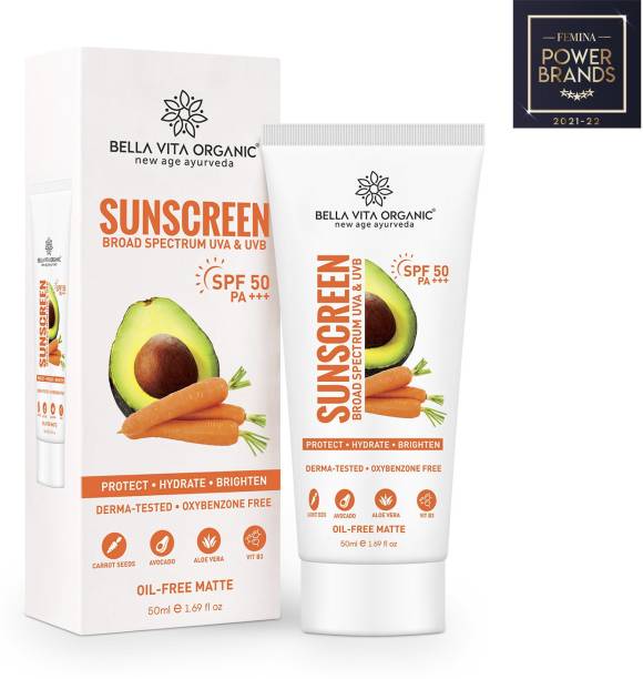 Bella vita organic Matte Sunscreen SPF 50 PA+++ | Protects & Hydrate Skin, Non Greasy 50 ml - SPF 50 PA++++