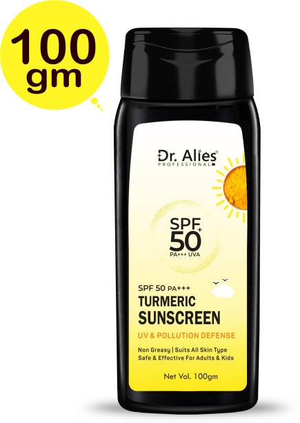 Dr. Alies Professional Sunscreen Lotion SPF50 PA+++ For Indian Skin, With Turmeric - SPF 50 PA+++ - SPF 50+++ PA+++ Price in India