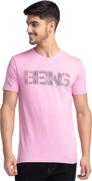 Men Typography Round Neck Pink T-Shirt Price in India