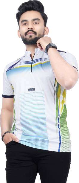 Men Sporty Mandarin Collar White T-Shirt Price in India