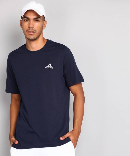 Men Solid Round Neck Dark Blue T-Shirt Price in India