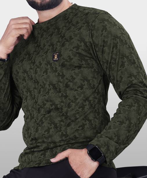 Men Printed Round Neck Dark Green T-Shirt Price in India