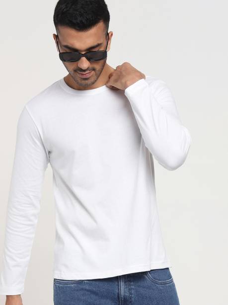 Men Solid Round Neck White T-Shirt Price in India
