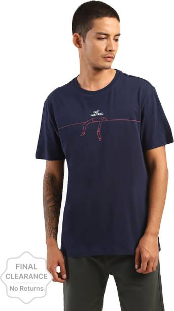 Men Graphic Print Round Neck Blue T-Shirt Price in India