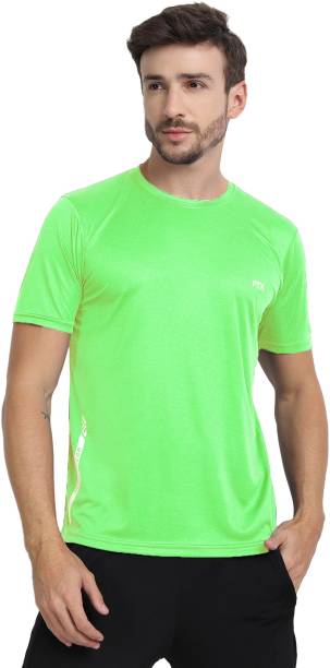 Men Solid Round Neck Green T-Shirt Price in India