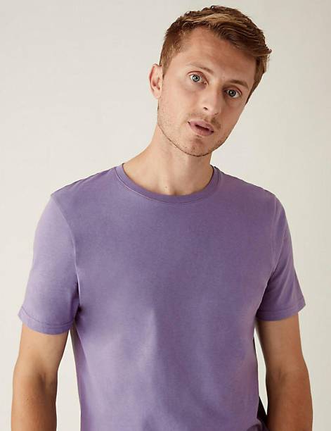 Men Solid Crew Neck Purple T-Shirt Price in India