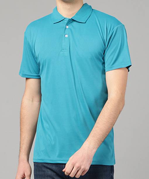 Men Solid Polo Neck Blue T-Shirt Price in India