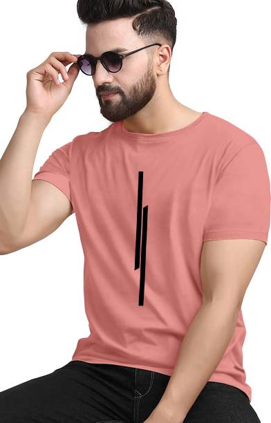 Men Striped Round Neck Pink T-Shirt Price in India