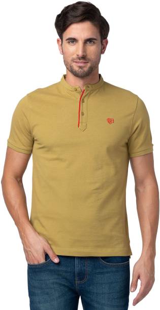 Men Typography Mandarin Collar Brown T-Shirt Price in India