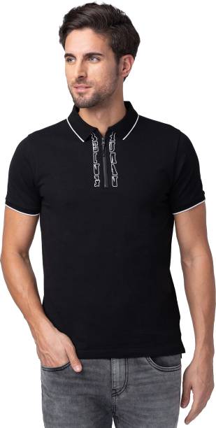 Men Solid Polo Neck Black T-Shirt Price in India