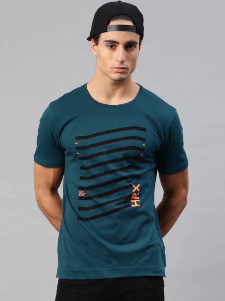 Men Striped Round Neck Blue T-Shirt Price in India