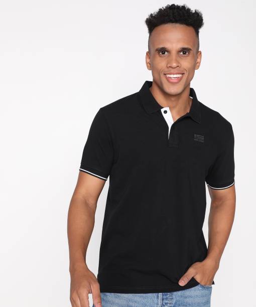 Men Solid Polo Neck Black T-Shirt Price in India