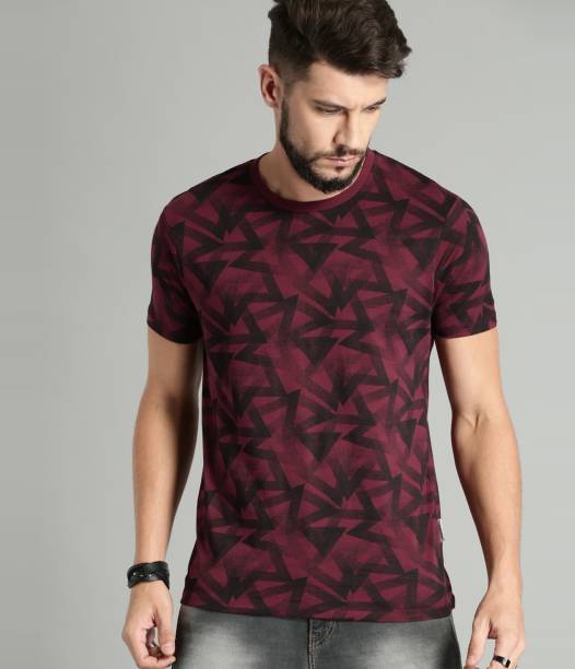 Men Printed Round Neck Red T-Shirt Price in India