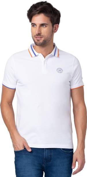 Men Solid Polo Neck White T-Shirt Price in India
