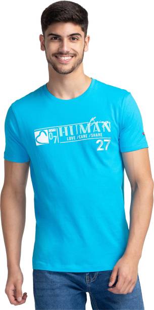 Men Typography Round Neck Blue T-Shirt Price in India