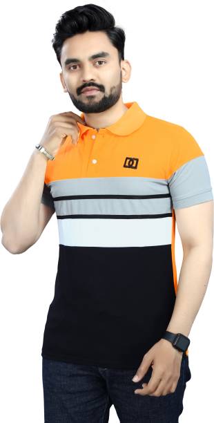 Men Color Block Polo Neck Yellow T-Shirt Price in India