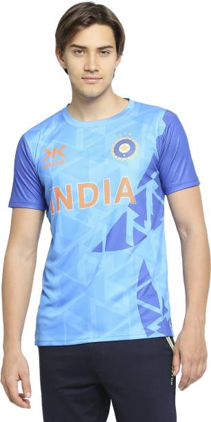 Official Men Indian Cricket Team Men Printed Round Neck Light Blue T-Shirt Price in India