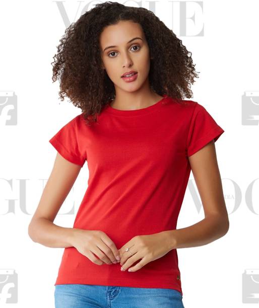 METRONAUT Solid Women Round Neck Red T-Shirt