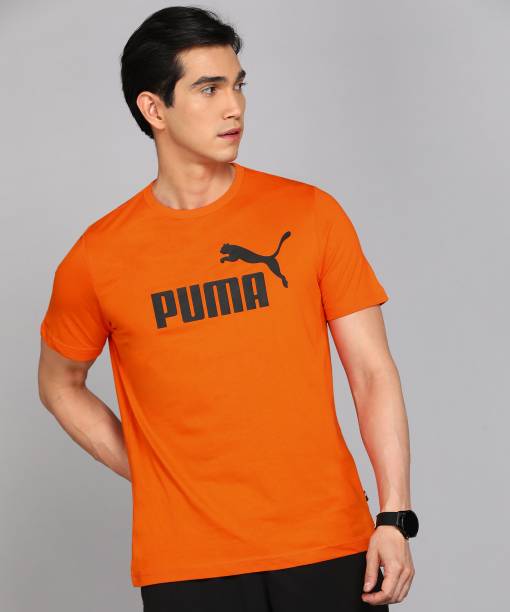 Men Printed Crew Neck Pure Cotton Orange T-Shirt Price in India