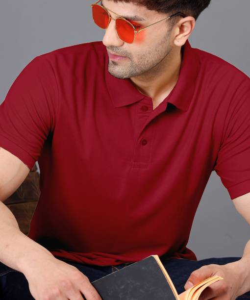 Men Solid Polo Neck Red T-Shirt Price in India
